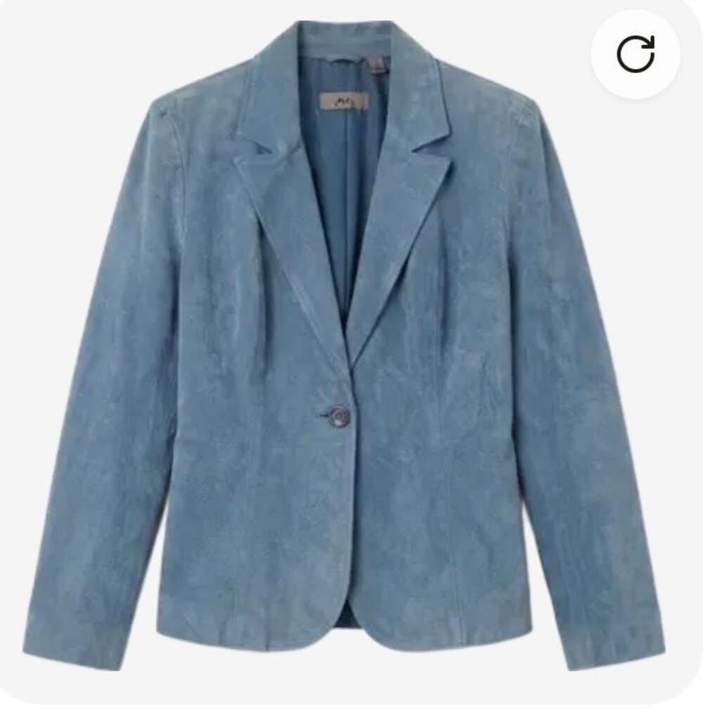 i.e. Blue Suede Leather One-Button Notch Lapel Lined Blazer